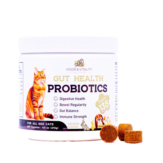 Vigor & Vitality Probiotic Digestive Care For Gut Health Cat Supplements, Treat, Chews 135 Chews (Salmon Flavour)