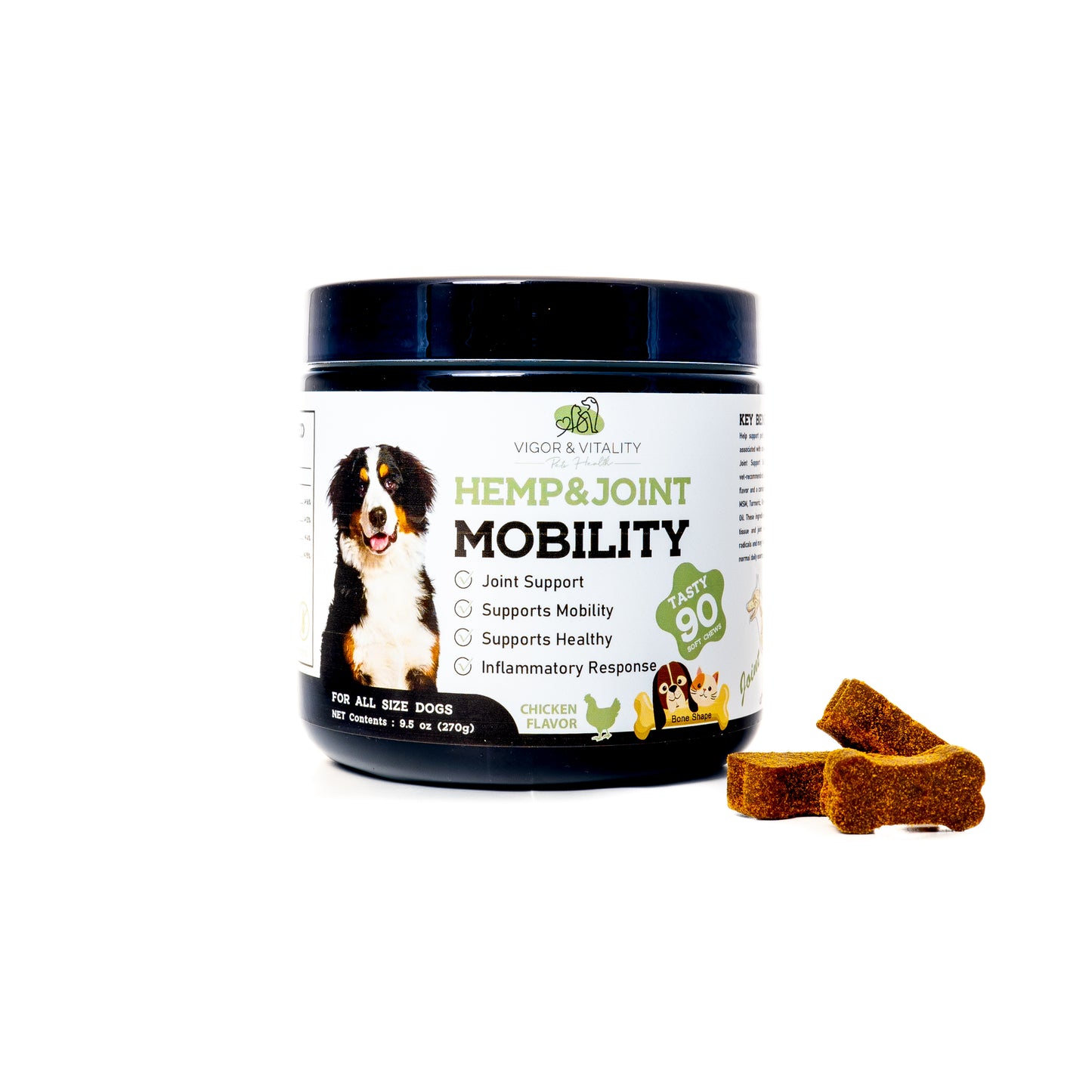 Vigor & Vitality Advanced Hemp & Joint Care: Hip & Joint Care For Dogs With Glucosamine, Chondroitin & Green Lipped Mussel, Supplements Treats, Chews 90 Chews (Chicken Flavour)