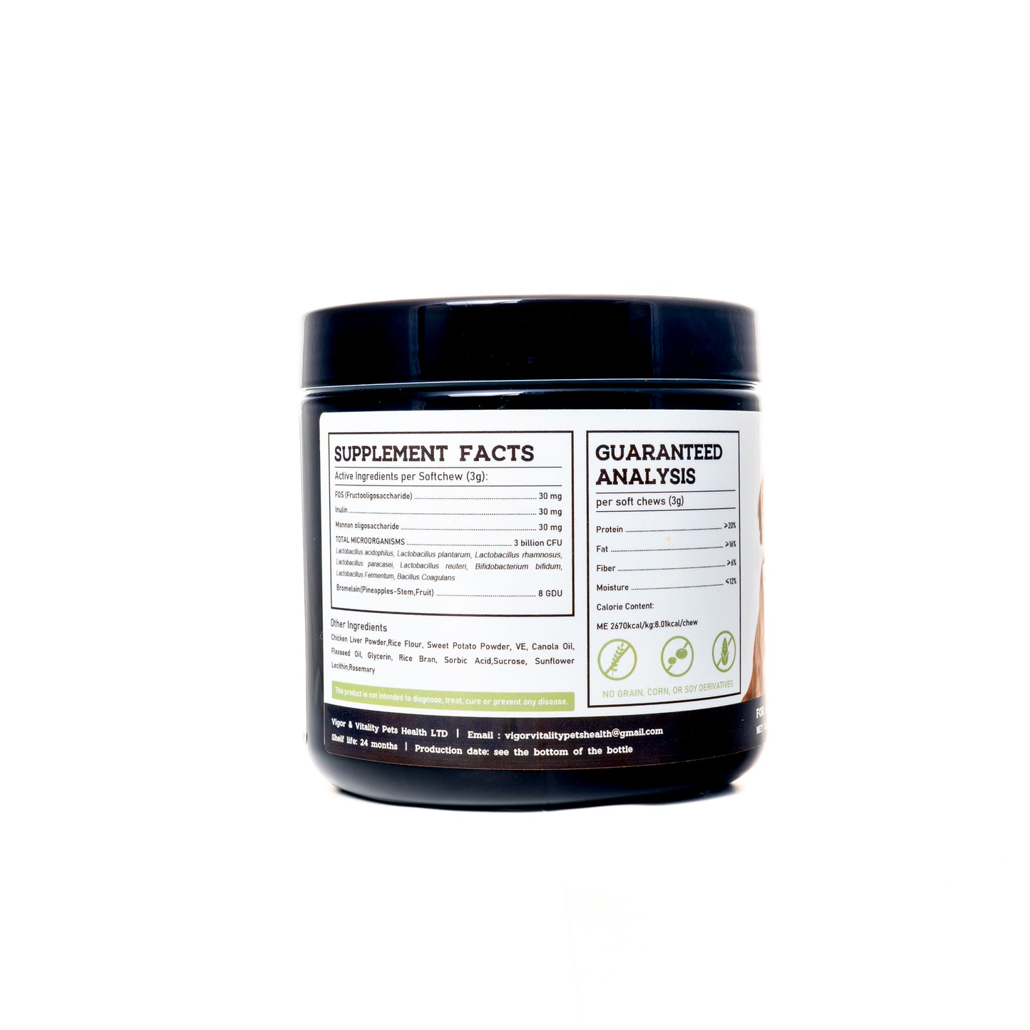 Vigor & Vitality 8 Strain Probiotic Digestive Care For Gut Health, Supplement Dog Chews, Treats 90 Chews (Chicken Flavour)