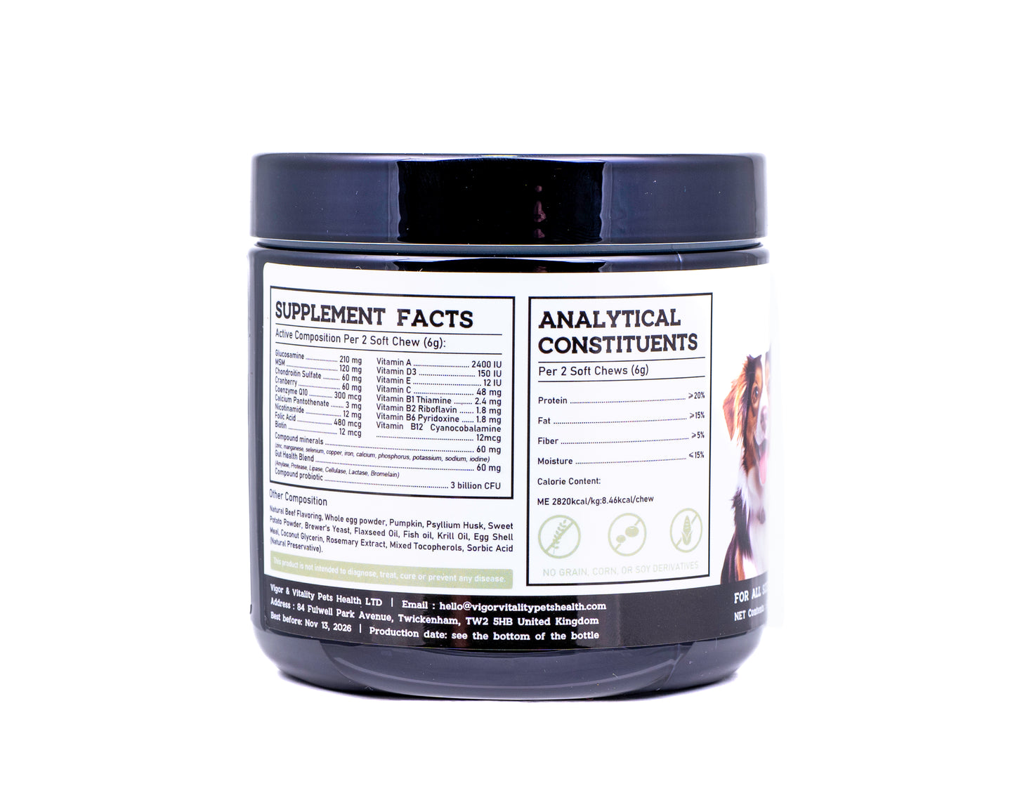 Vigor & Vitality 10 in 1 Multivitamin Dog Chews For Skin & Coat Support, Digestive Health, Overall Wellbeing, Treats & Supplements 90 Chews (Beef Flavour)