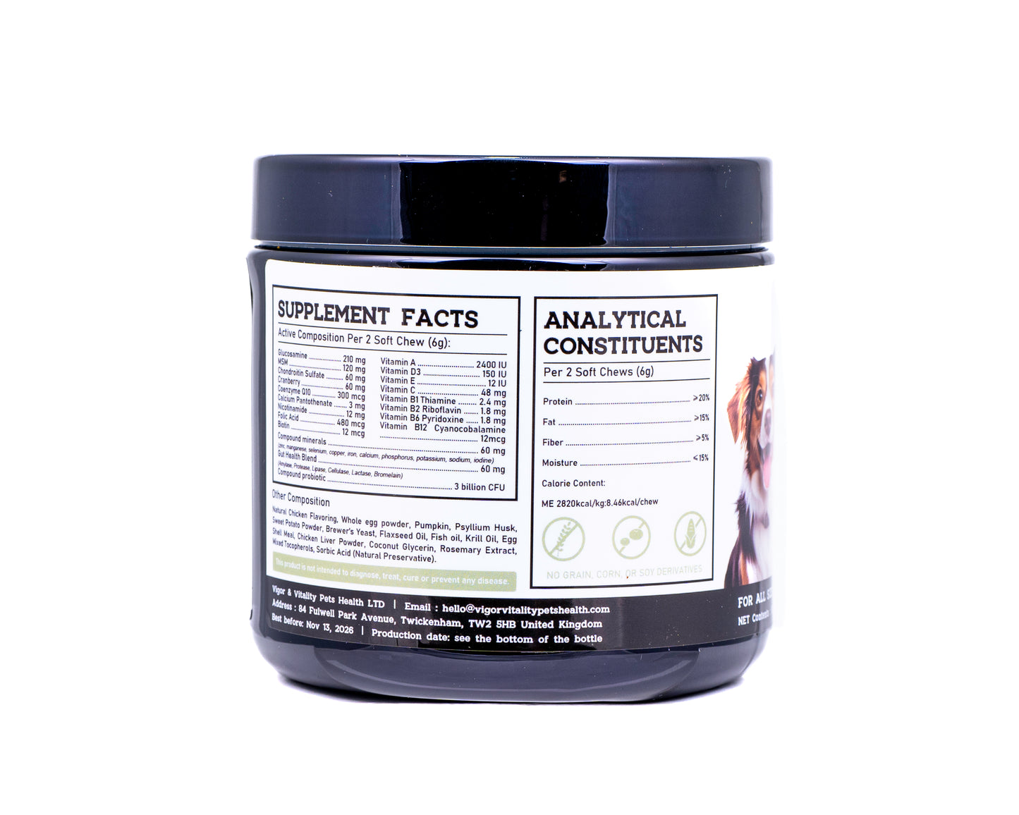 Vigor & Vitality 10 in 1 Multivitamin Dog Chews For Skin & Coat Support, Digestive Health, Overall Wellbeing, Treats & Supplements 90 Chews (Chicken Flavour)