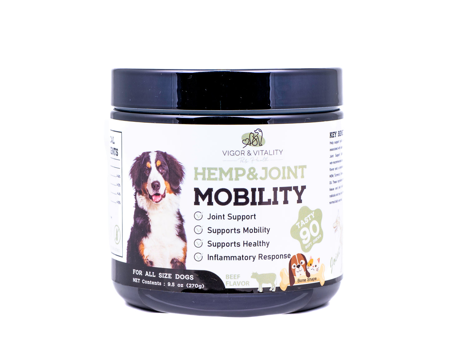 Vigor & Vitality Advanced Hemp & Joint Care: Hip & Joint Care For Dogs With Glucosamine, Chondroitin & Green Lipped Mussel, Supplements Treats, Chews 90 Chews (Beef Flavour)