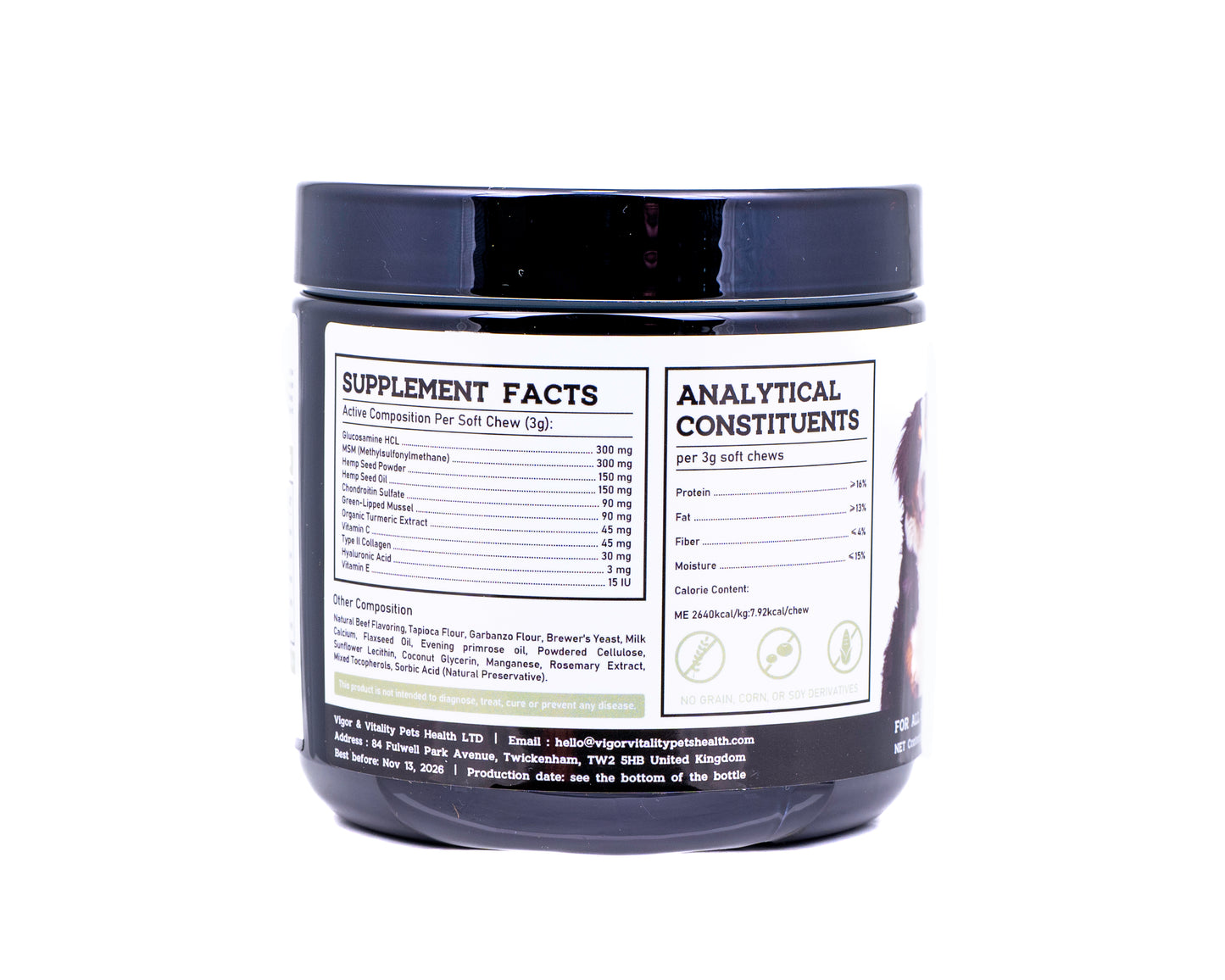 Vigor & Vitality Advanced Hemp & Joint Care: Hip & Joint Care For Dogs With Glucosamine, Chondroitin & Green Lipped Mussel, Supplements Treats, Chews 90 Chews (Beef Flavour)