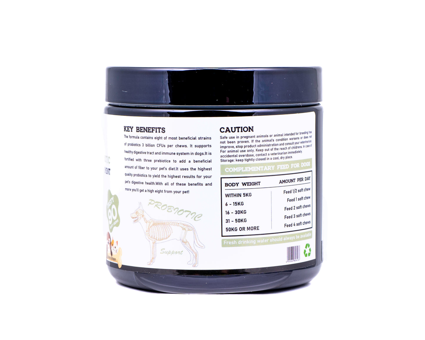 Vigor & Vitality 8 Strain Probiotic Digestive Care For Gut Health, Supplement Dog Chews, Treats 90 Chews (Beef Flavour)