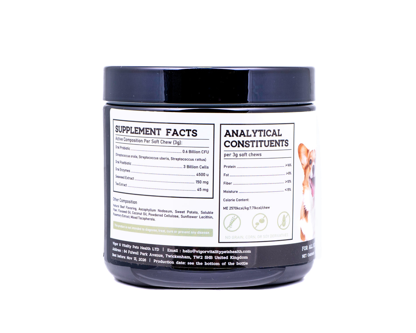 Vigor & Vitality Dog Oral Hygiene Dental Chews For Healthy Teeth & Gums, Fresh Breath, Plaque & Tarta Control 90 Chews (Beef Flavour)