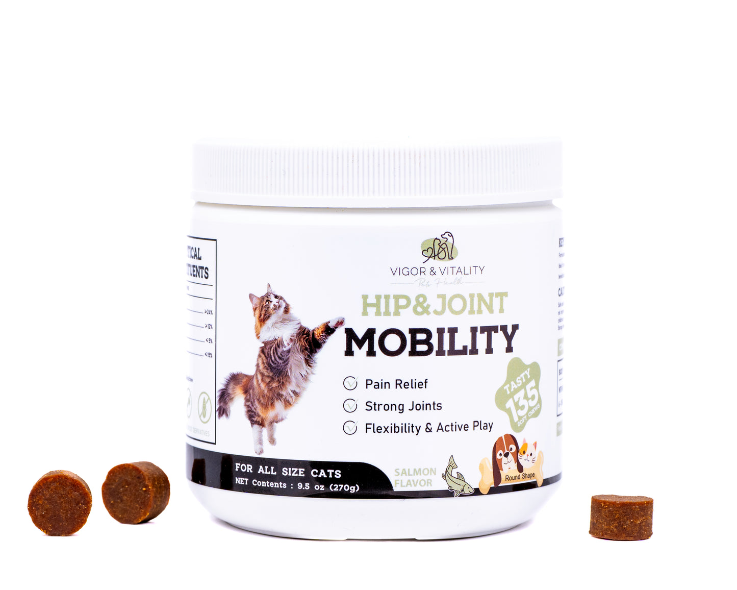 Vigor & Vitality Hip & Joint Mobility Cat Supplements Treat Chews 135 Chews (Salmon Flavour)