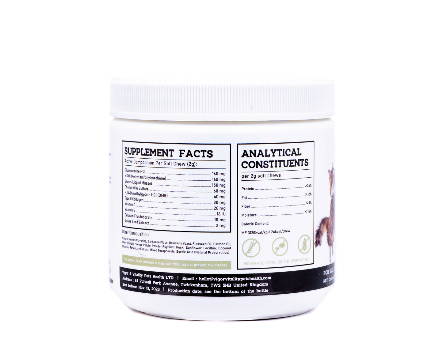 Vigor & Vitality Hip & Joint Mobility Cat Supplements Treat Chews 135 Chews (Salmon Flavour)