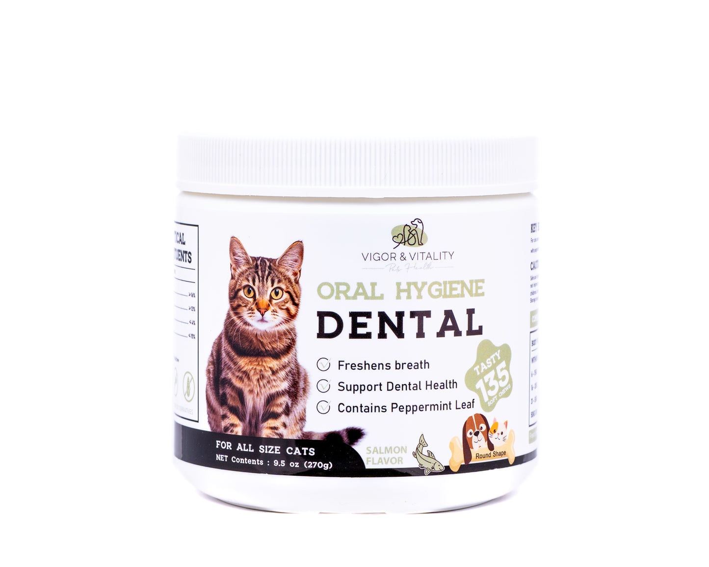 Vigor & Vitality Cat Oral Hygiene Dental Chews For Fresh Breath, Healthy Gums, Overall Dental Hygiene Treats 135 Chews (Salmon Flavour)