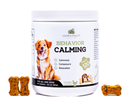 Vigor & Vitality Behaviour Calming Dog Chews For Relaxation, Emotional Balance, Eases Anxiety, Hyperactivity & Stress. Treats 120 Chews (Chicken Flavour)
