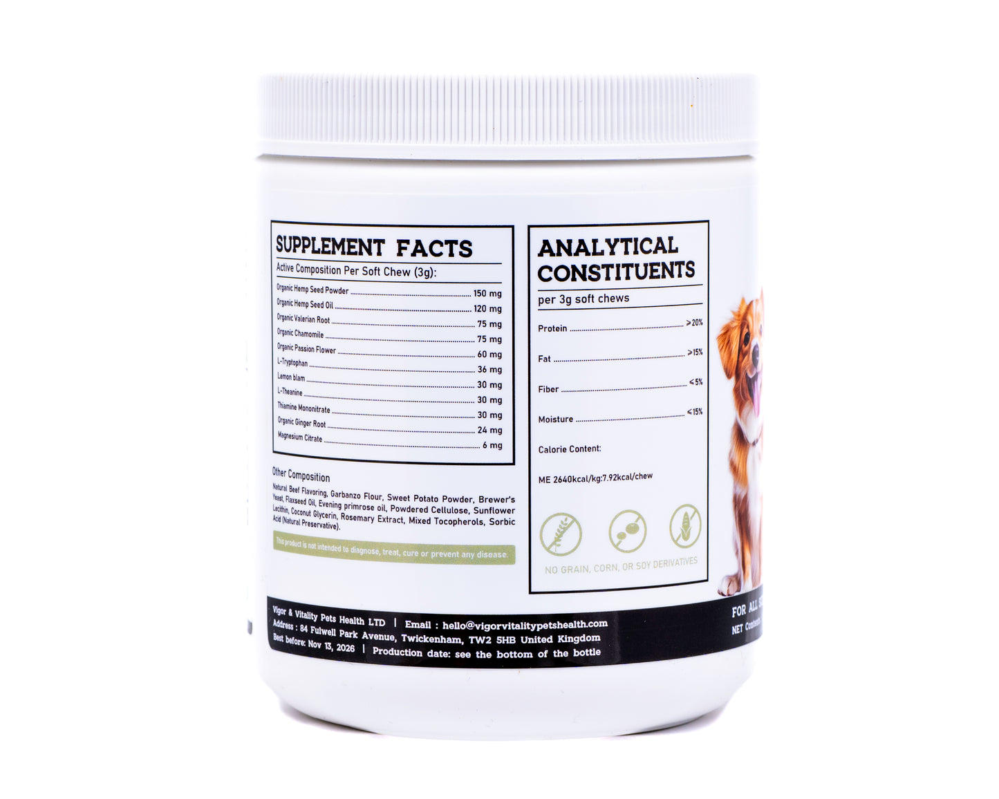 Vigor & Vitality Behaviour Calming Dog Chews For Relaxation, Emotional Balance, Eases Anxiety, Hyperactivity & Stress. Treats 120 Chews (Beef Flavour)