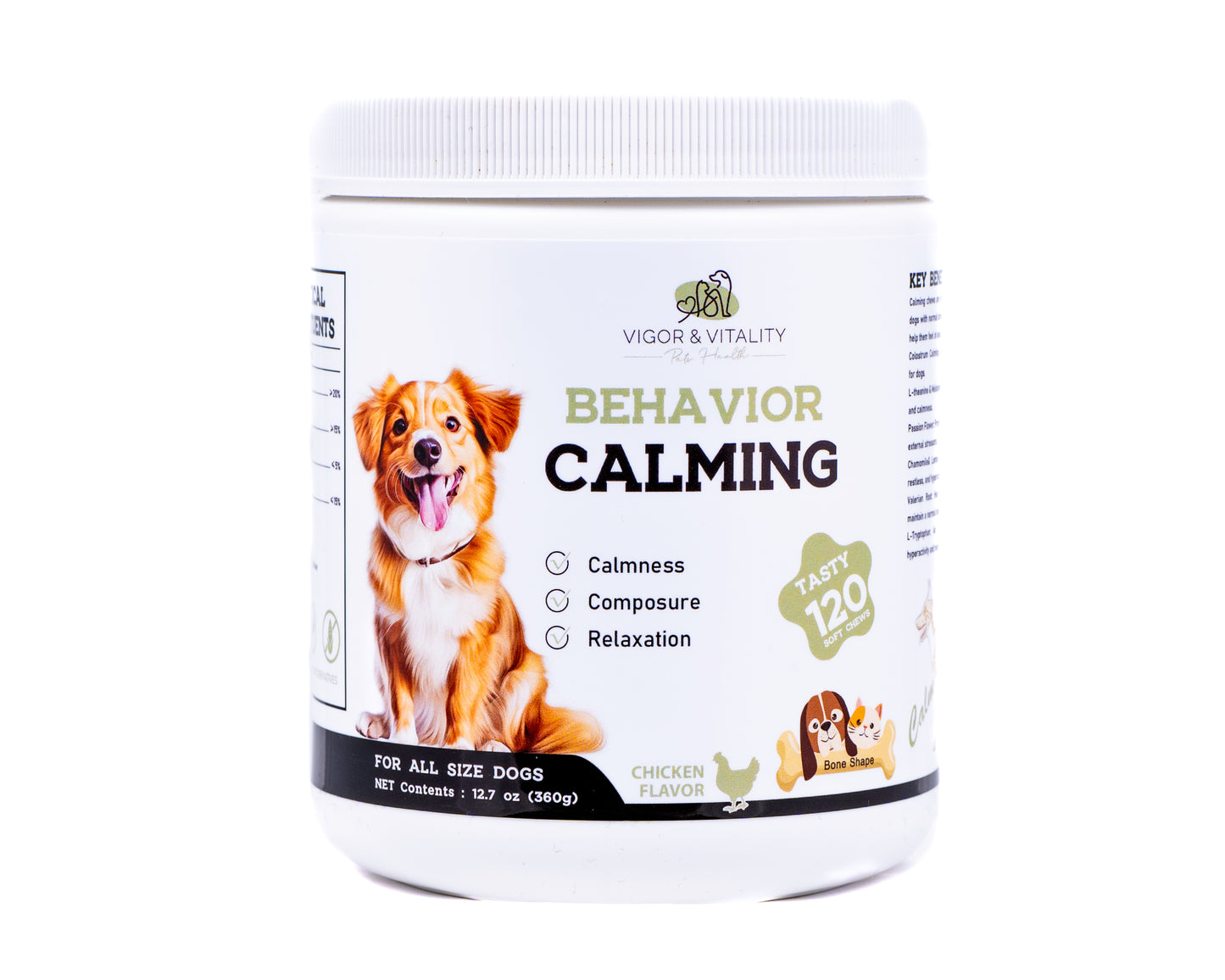 Vigor & Vitality Behaviour Calming Dog Chews For Relaxation, Emotional Balance, Eases Anxiety, Hyperactivity & Stress. Treats 120 Chews (Chicken Flavour)
